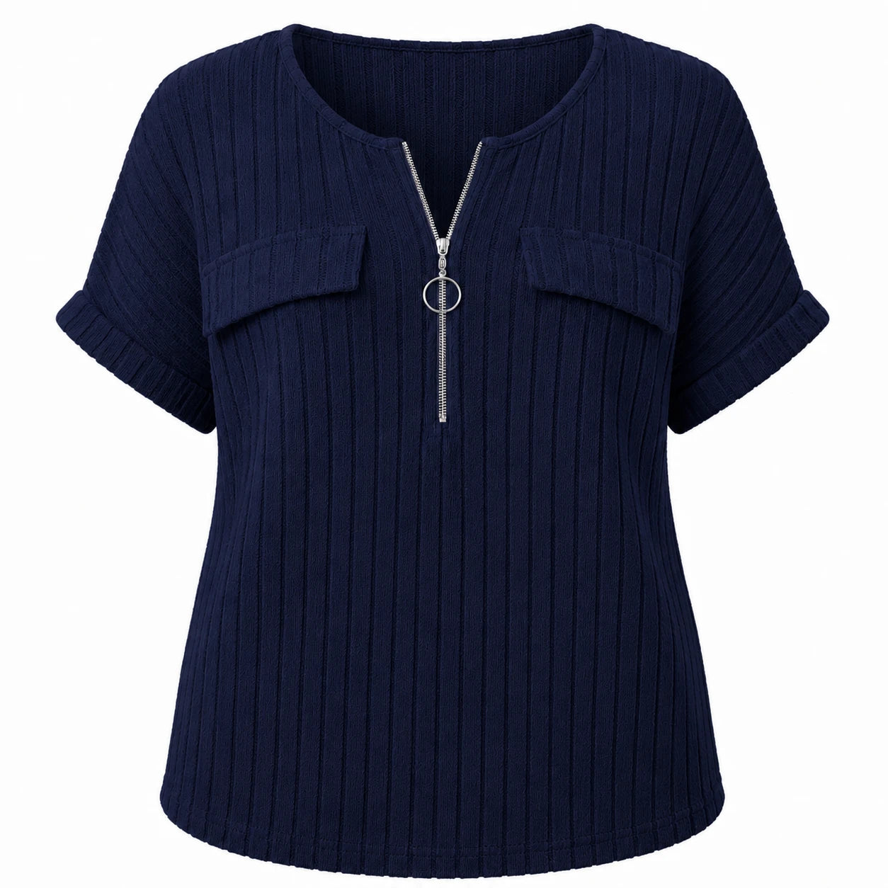 Ribbed Half-Zip Short Sleeve Top WHD0606416