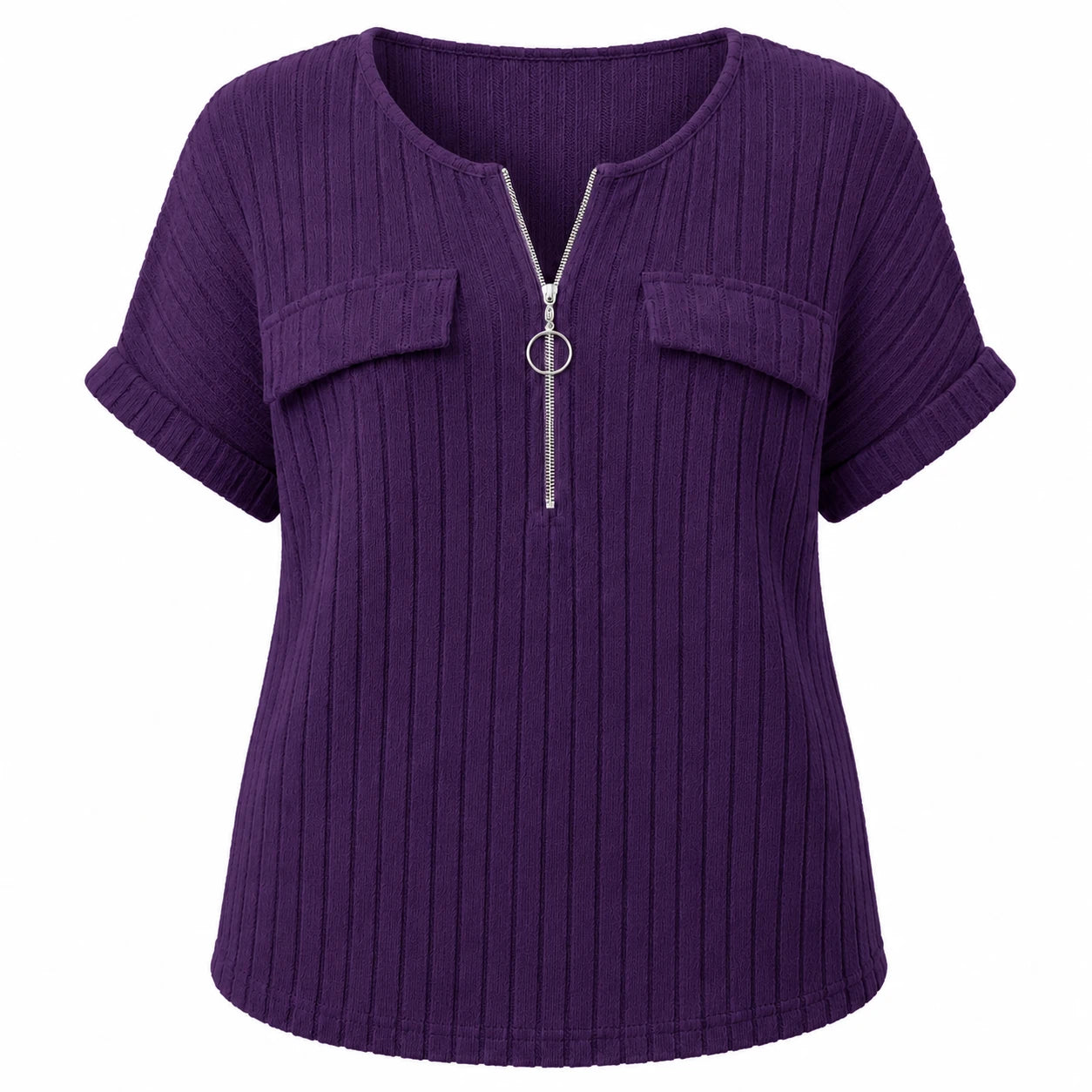 Ribbed Half-Zip Short Sleeve Top WHD0606416