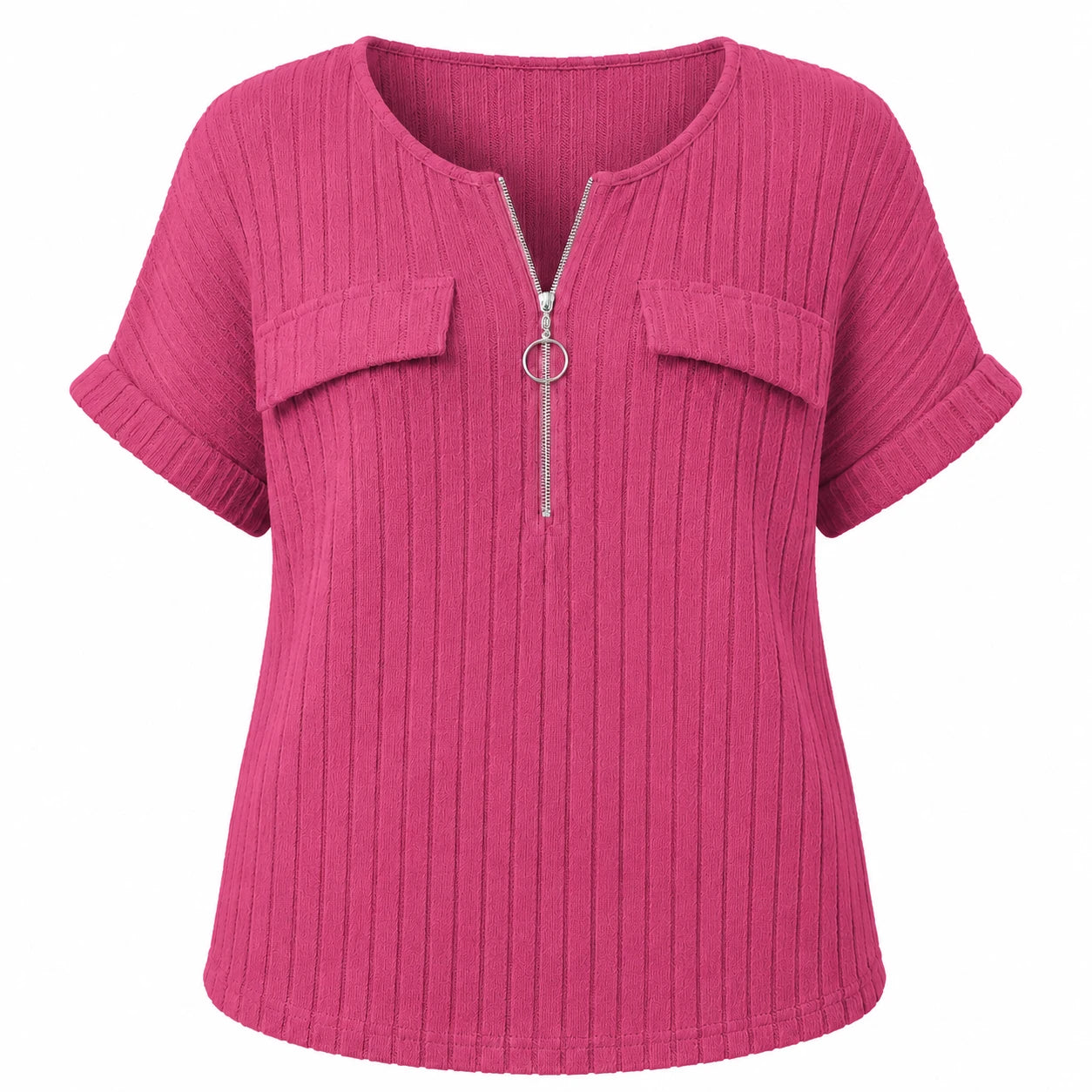 Ribbed Half-Zip Short Sleeve Top WHD0606416