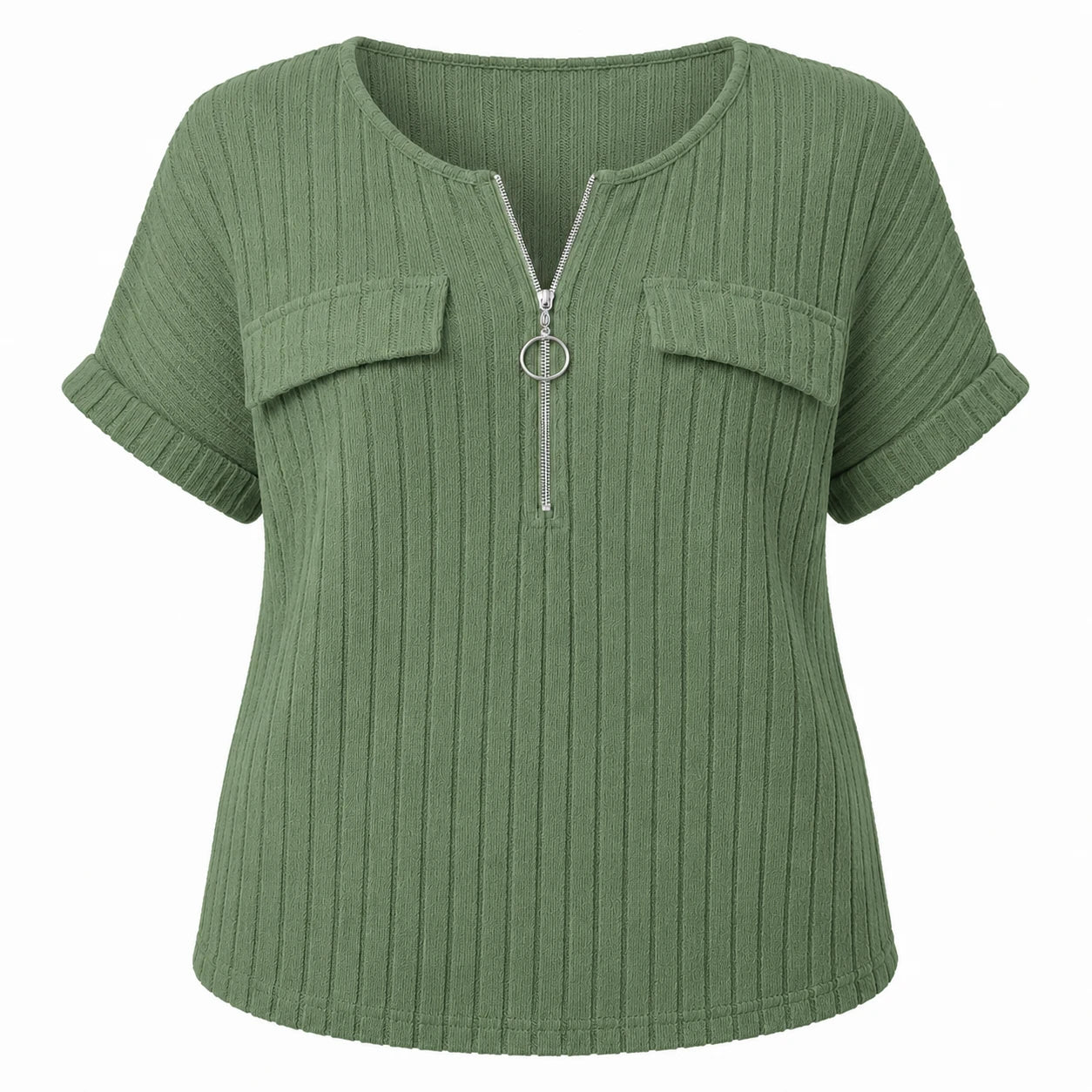 Ribbed Half-Zip Short Sleeve Top WHD0606416