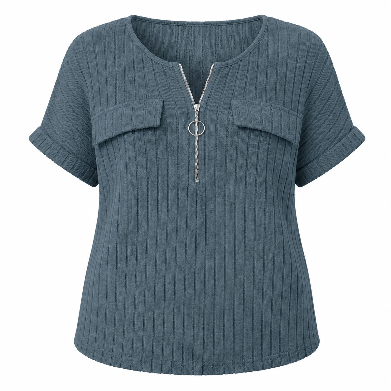 Ribbed Half-Zip Short Sleeve Top WHD0606416