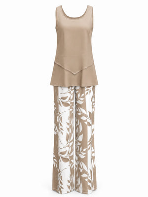 Leaf Print Wide Leg Jumpsuit WHD0606417