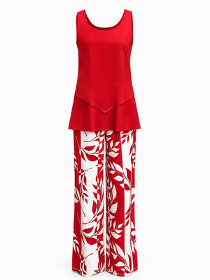 Leaf Print Wide Leg Jumpsuit WHD0606417