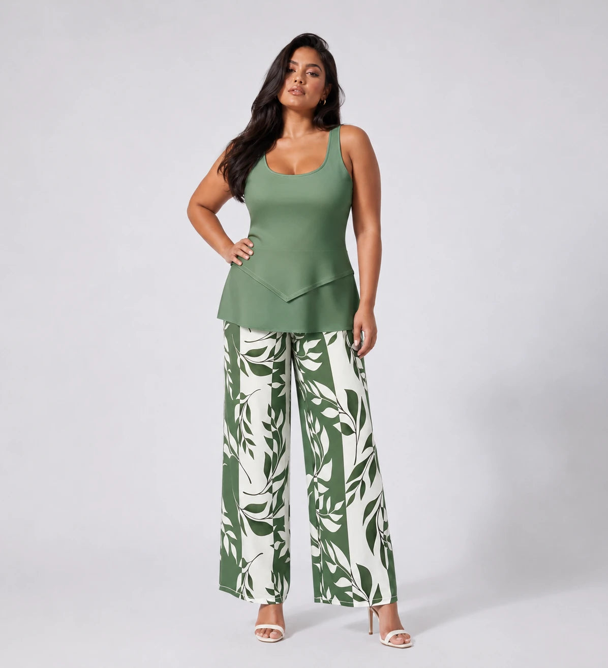 Leaf Print Wide Leg Jumpsuit WHD0606417