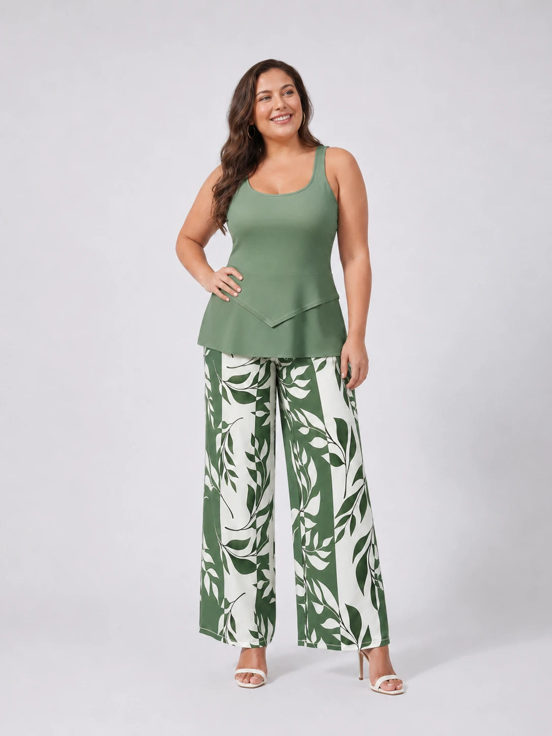 Leaf Print Wide Leg Jumpsuit WHD0606417