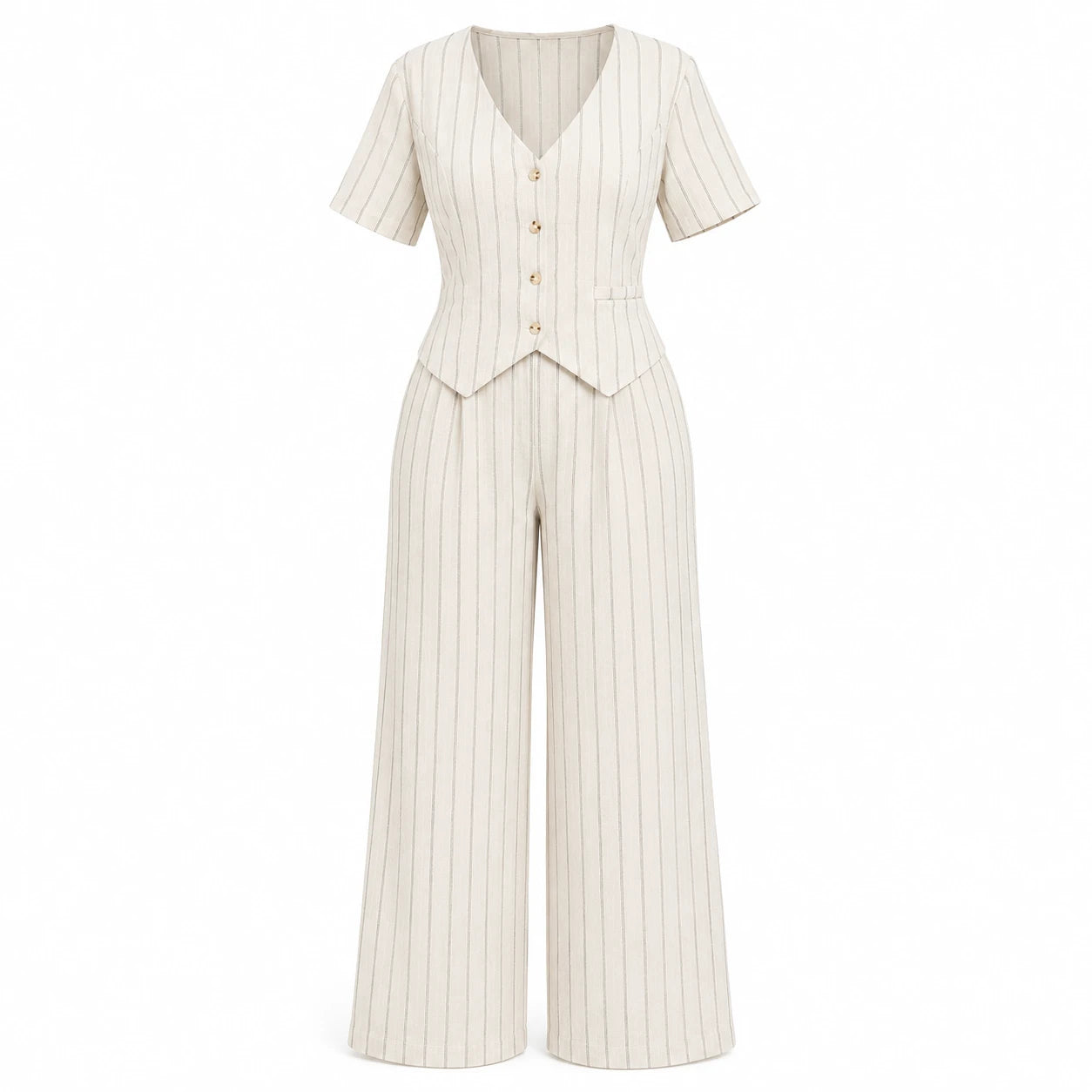 Pinstripe V-Neck Pant Set WHD0606418