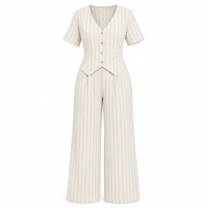 Pinstripe V-Neck Pant Set WHD0606418