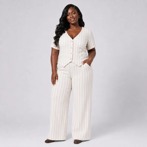 Pinstripe V-Neck Pant Set WHD0606418