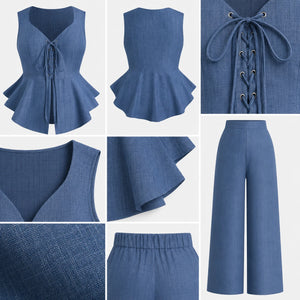 Lace-Up Peplum Pant Set WHD0606419