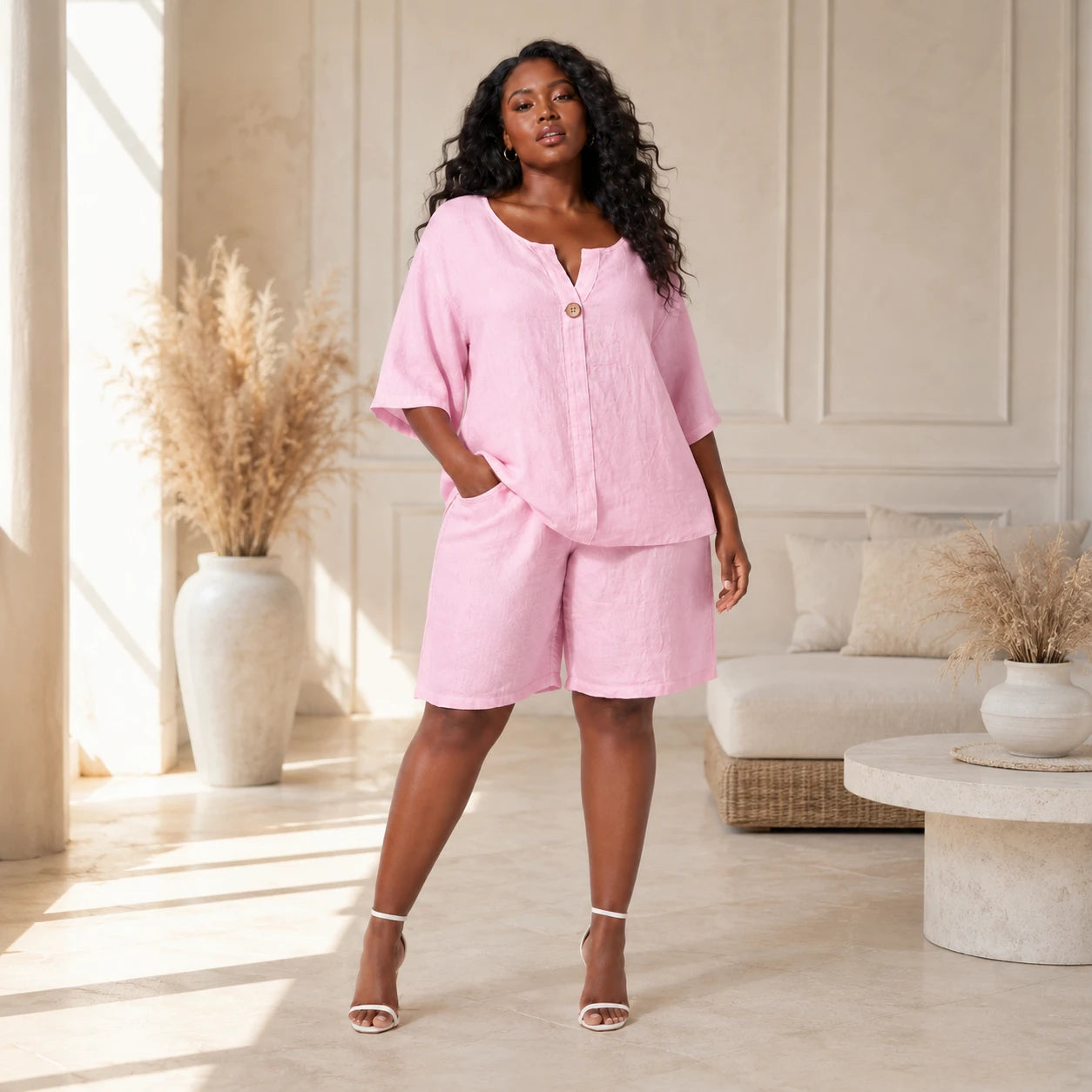 Linen-Look Short Set WHD0606425