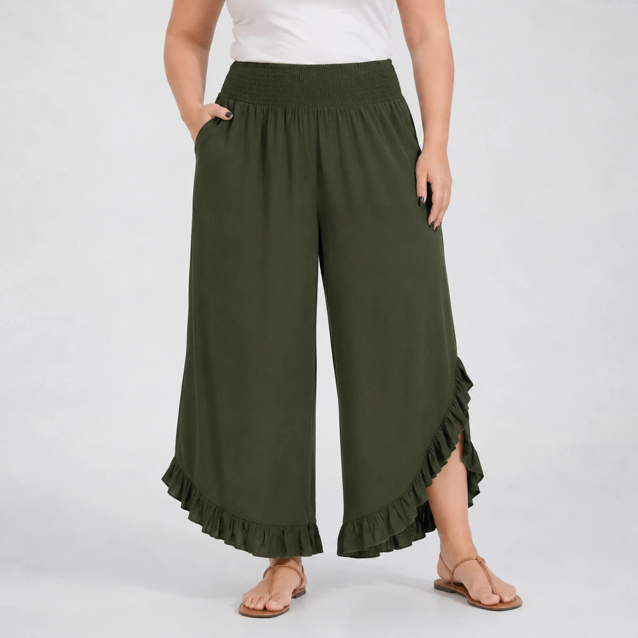 Ruffle Hem Wide Leg Pants WHD0606435
