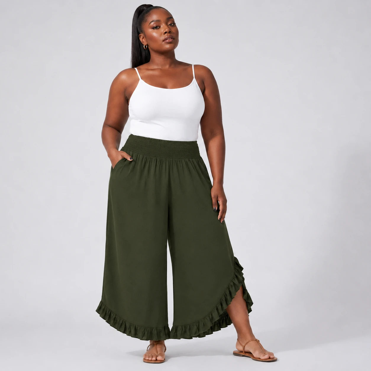 Ruffle Hem Wide Leg Pants WHD0606435