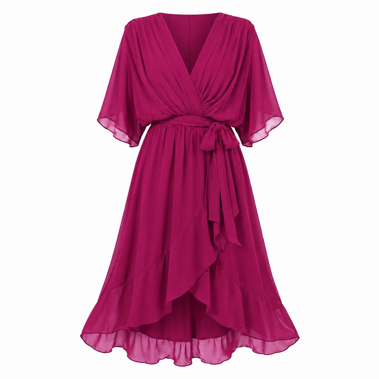Draped Tie-Waist Midi Dress WHD0606439