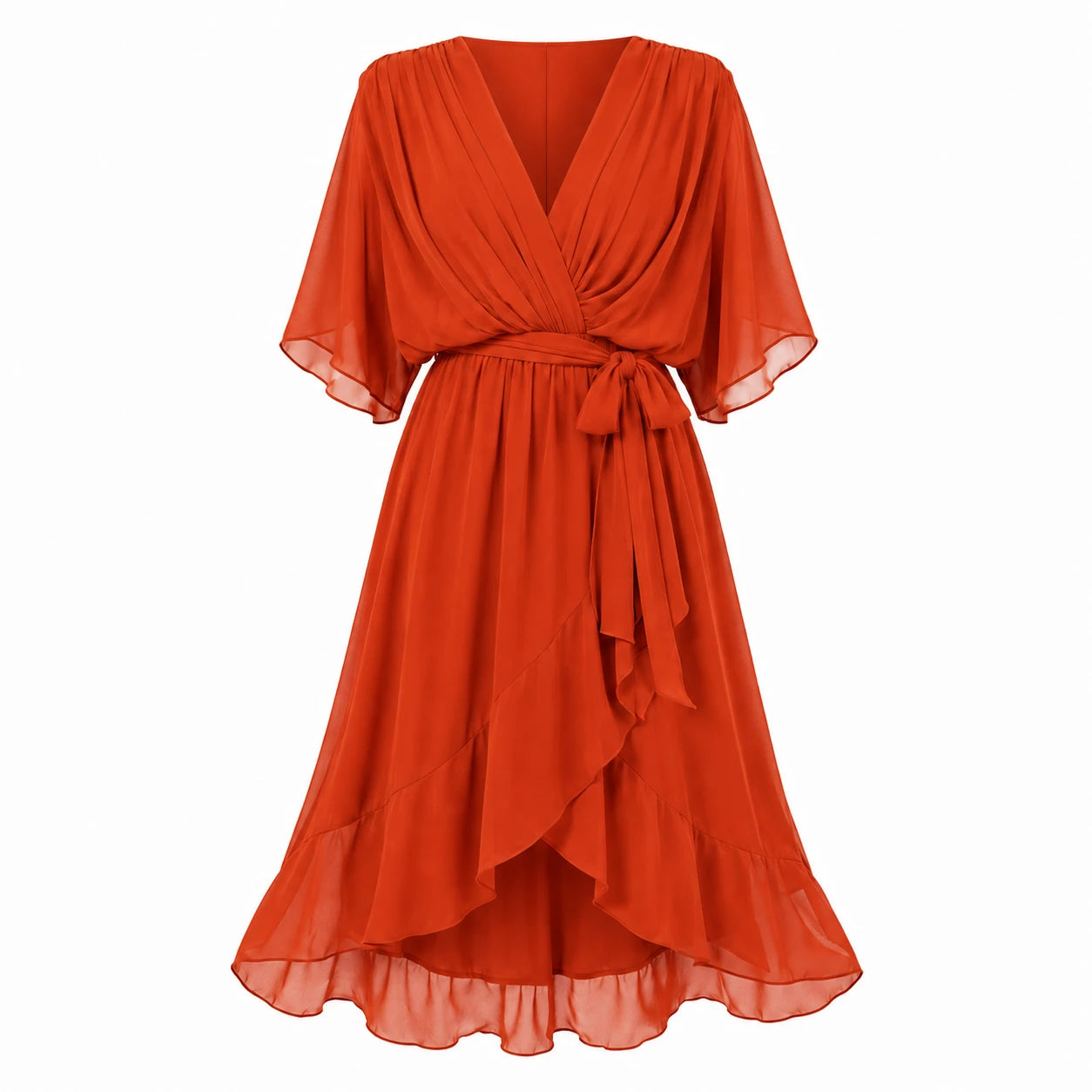 Draped Tie-Waist Midi Dress WHD0606439