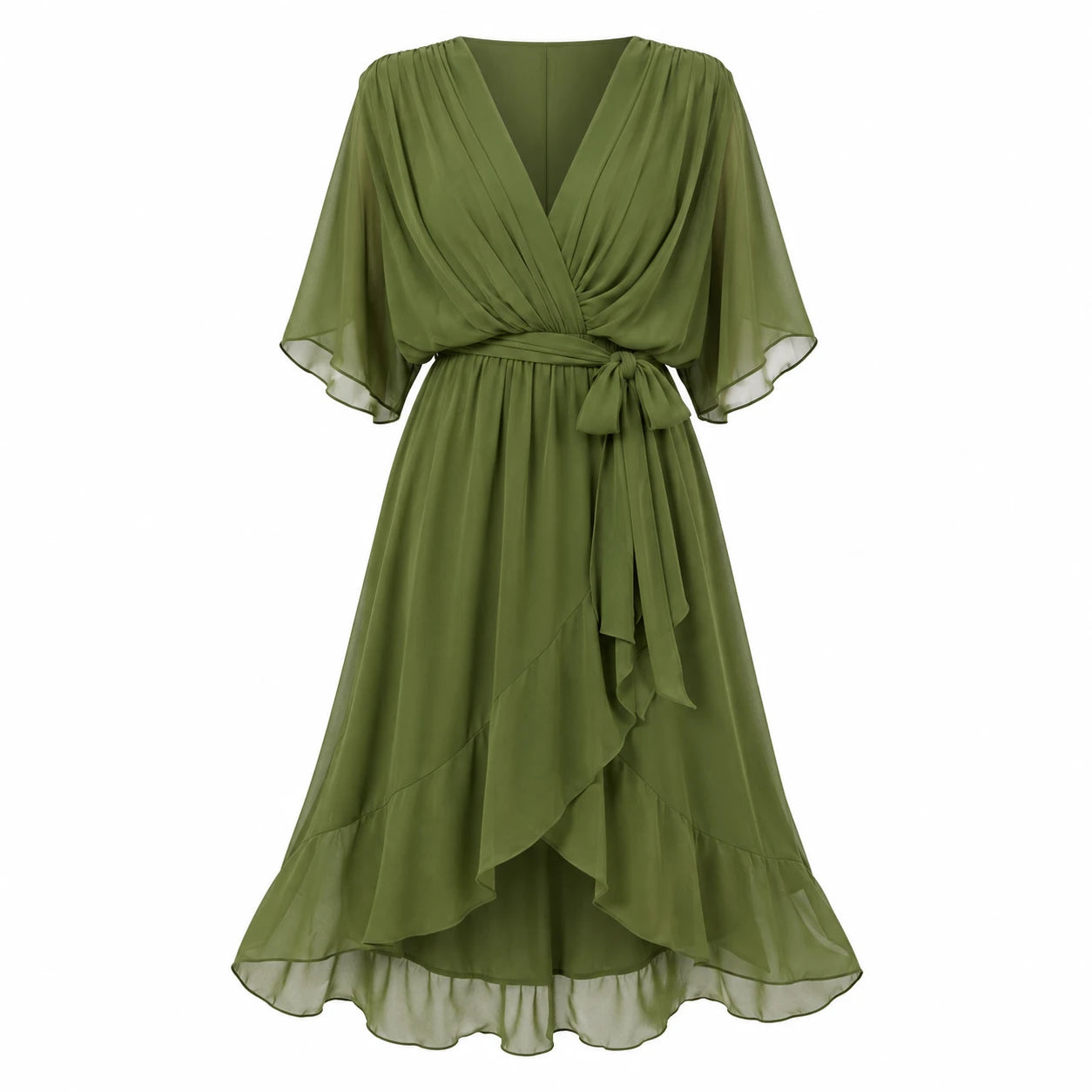 Draped Tie-Waist Midi Dress WHD0606439