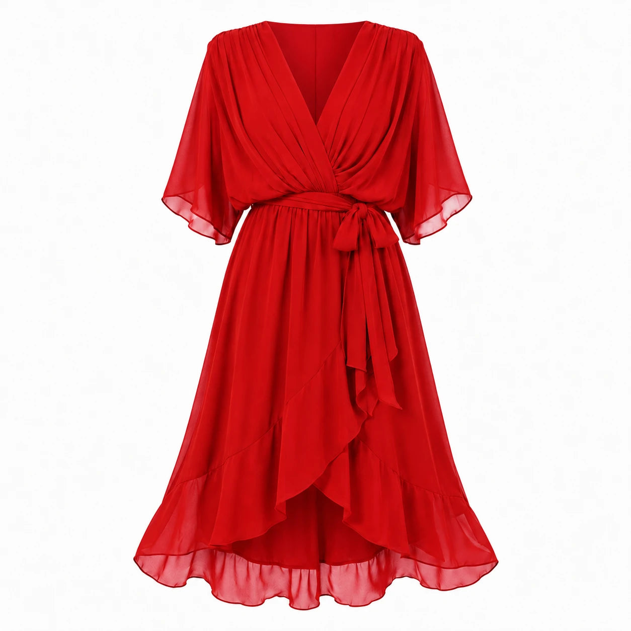 Draped Tie-Waist Midi Dress WHD0606439