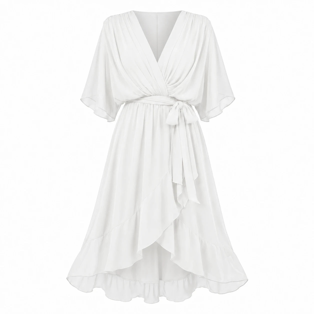 Draped Tie-Waist Midi Dress WHD0606439