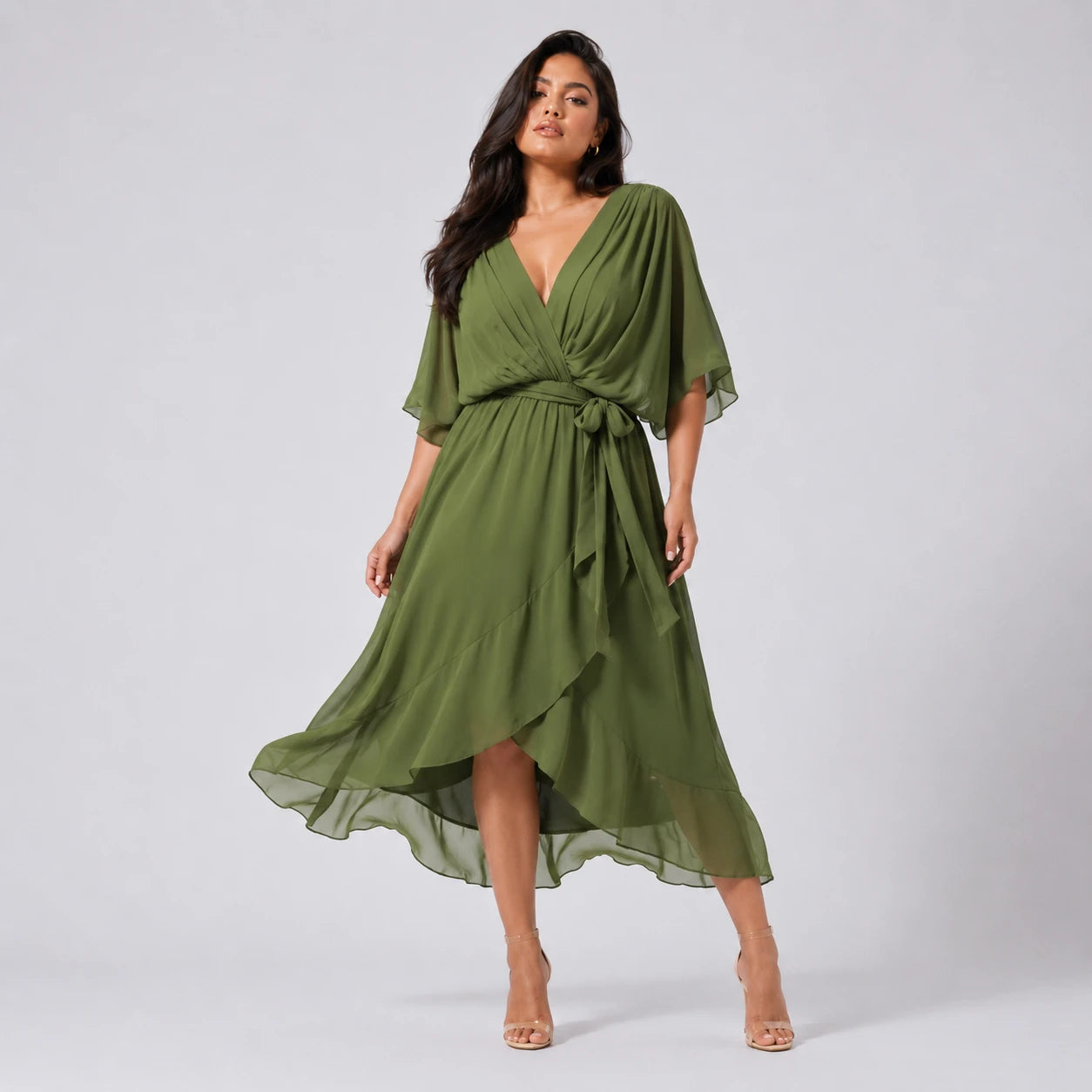 Draped Tie-Waist Midi Dress WHD0606439