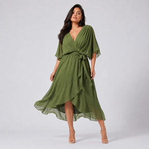 Draped Tie-Waist Midi Dress WHD0606439