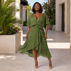 Draped Tie-Waist Midi Dress WHD0606439