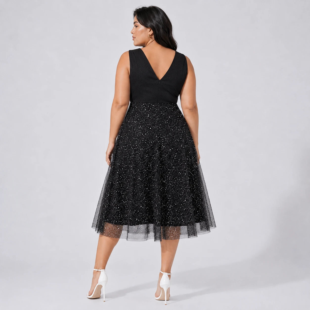 Glitter Mesh Midi Dress WHD0606440