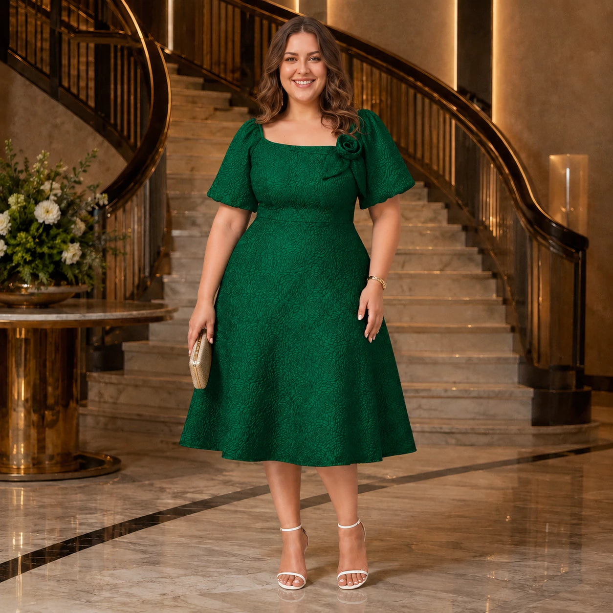 Emerald Jacquard Midi Dress WHD0606443