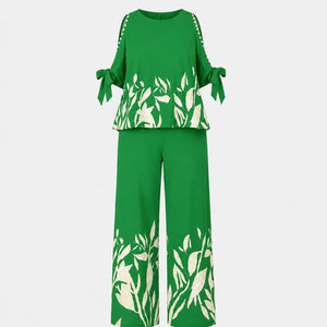 Floral Trim Wide Leg Set WHD0606448