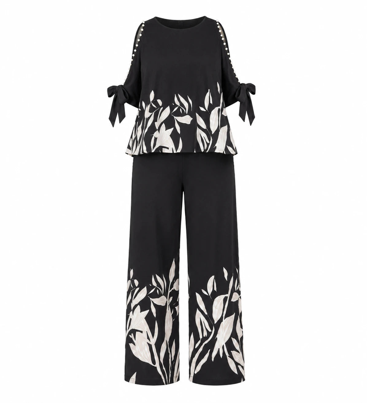 Floral Trim Wide Leg Set WHD0606448