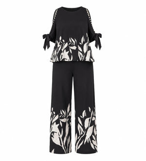 Floral Trim Wide Leg Set WHD0606448