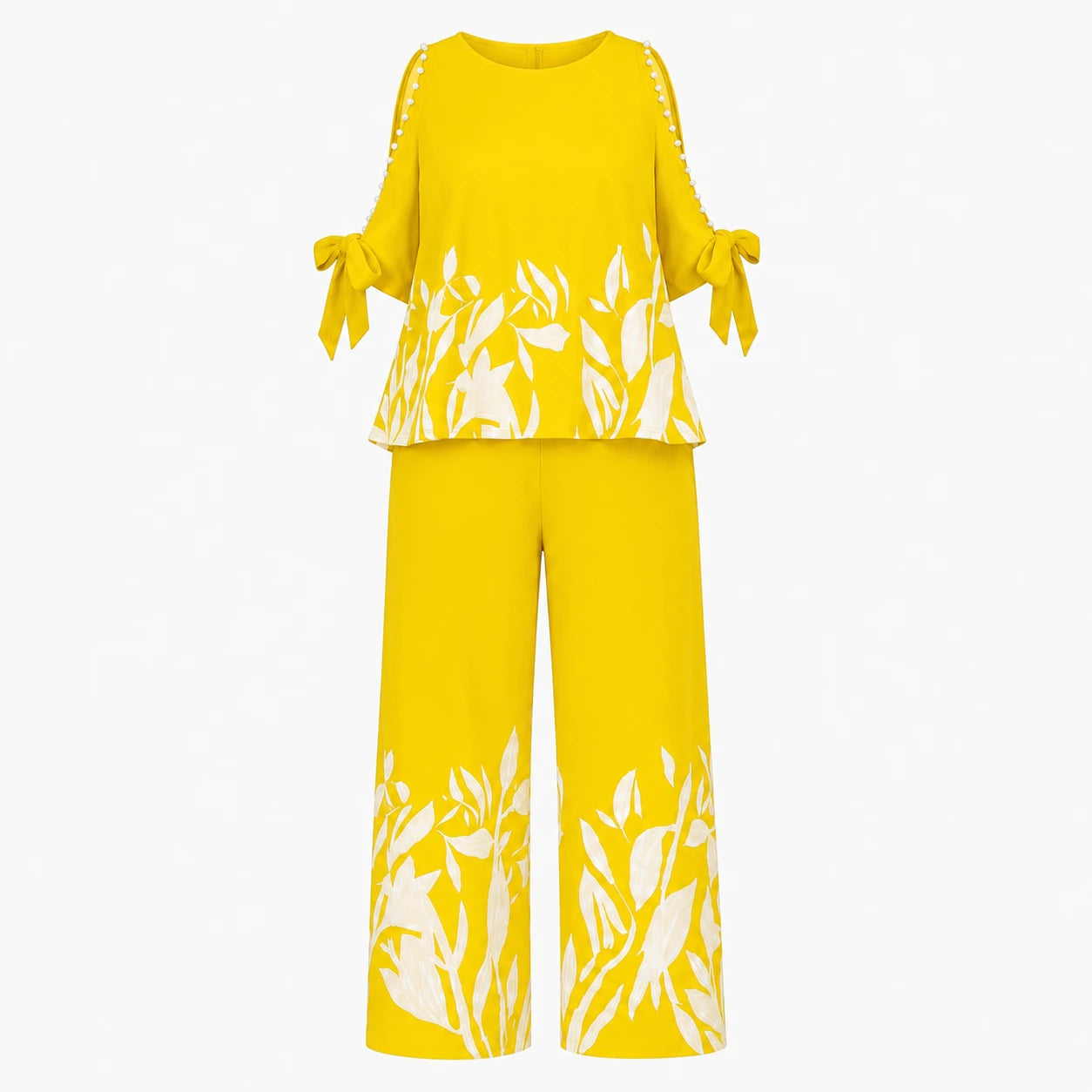 Floral Trim Wide Leg Set WHD0606448