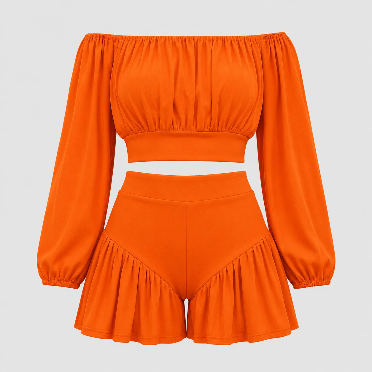 Off-Shoulder Ruffle Shorts Set WHD0606450