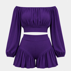 Off-Shoulder Ruffle Shorts Set WHD0606450