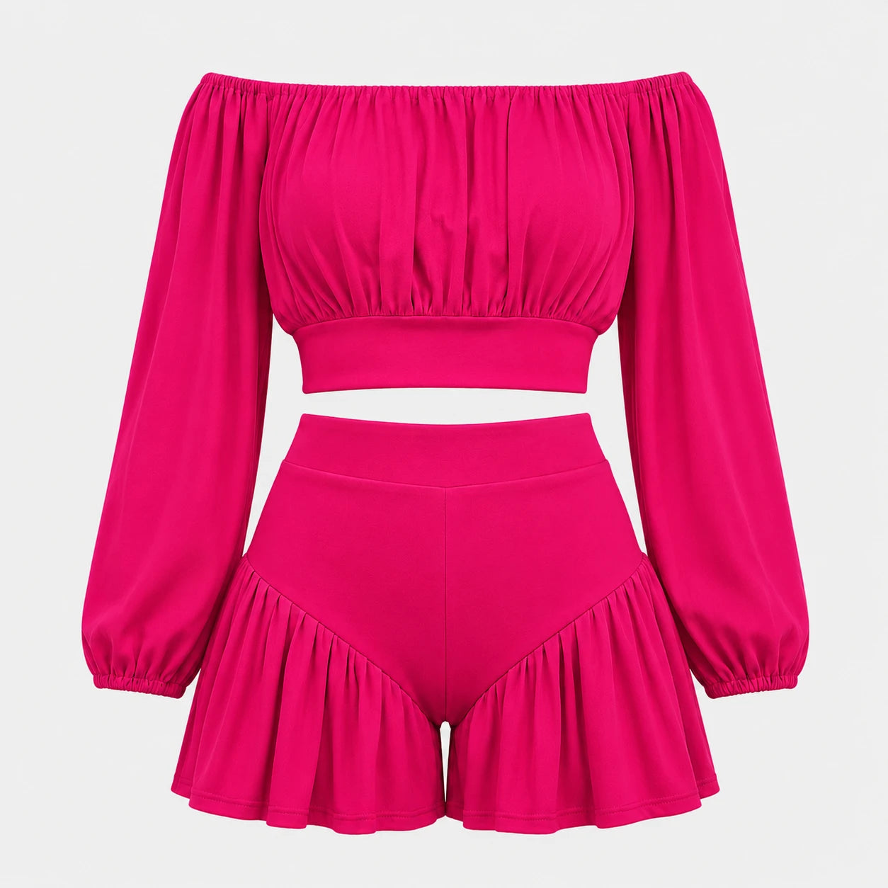 Off-Shoulder Ruffle Shorts Set WHD0606450