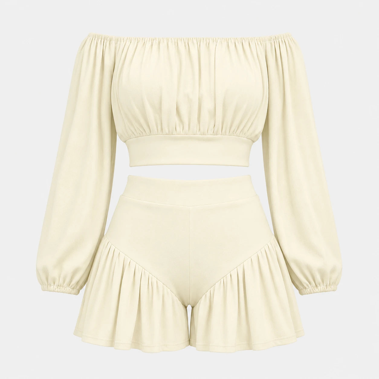Off-Shoulder Ruffle Shorts Set WHD0606450