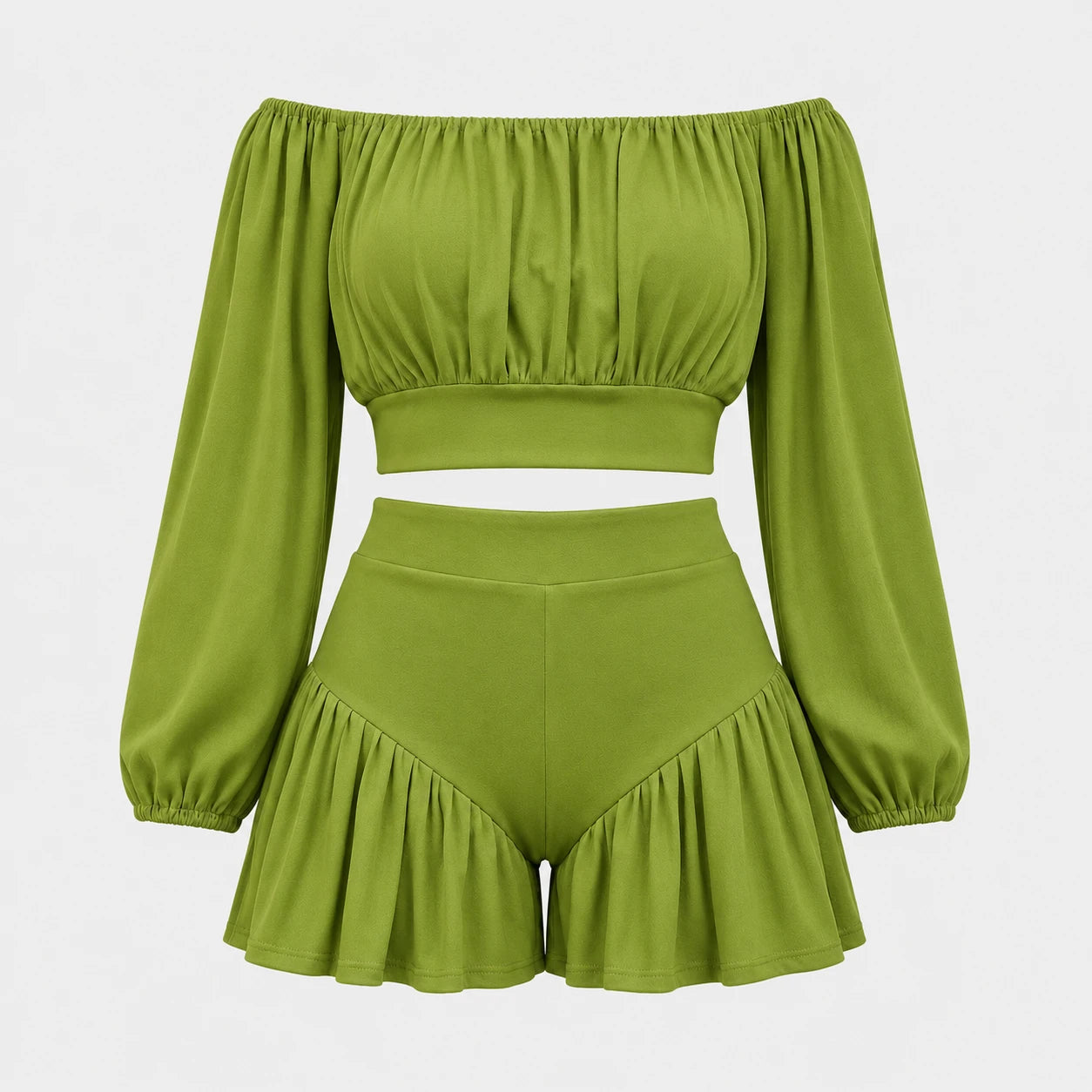 Off-Shoulder Ruffle Shorts Set WHD0606450