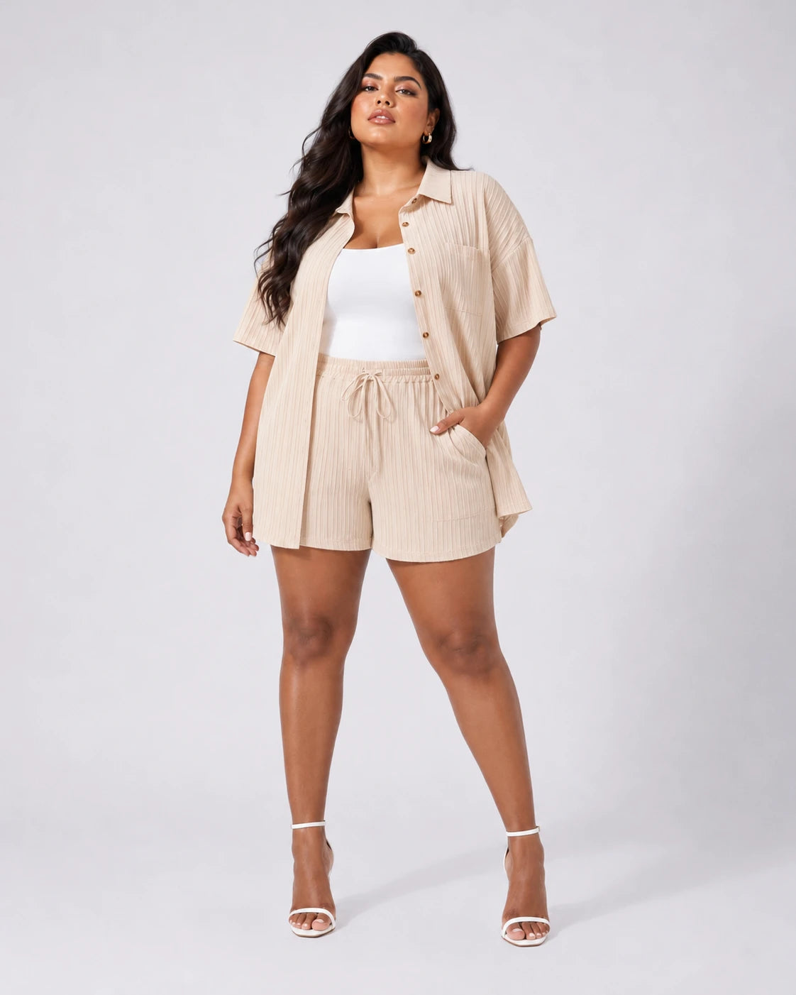 Textured Shirt Shorts Set WHD0606452