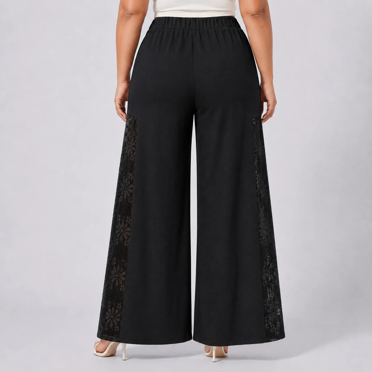 Lace Panel Wide Leg Pants WHD0606466