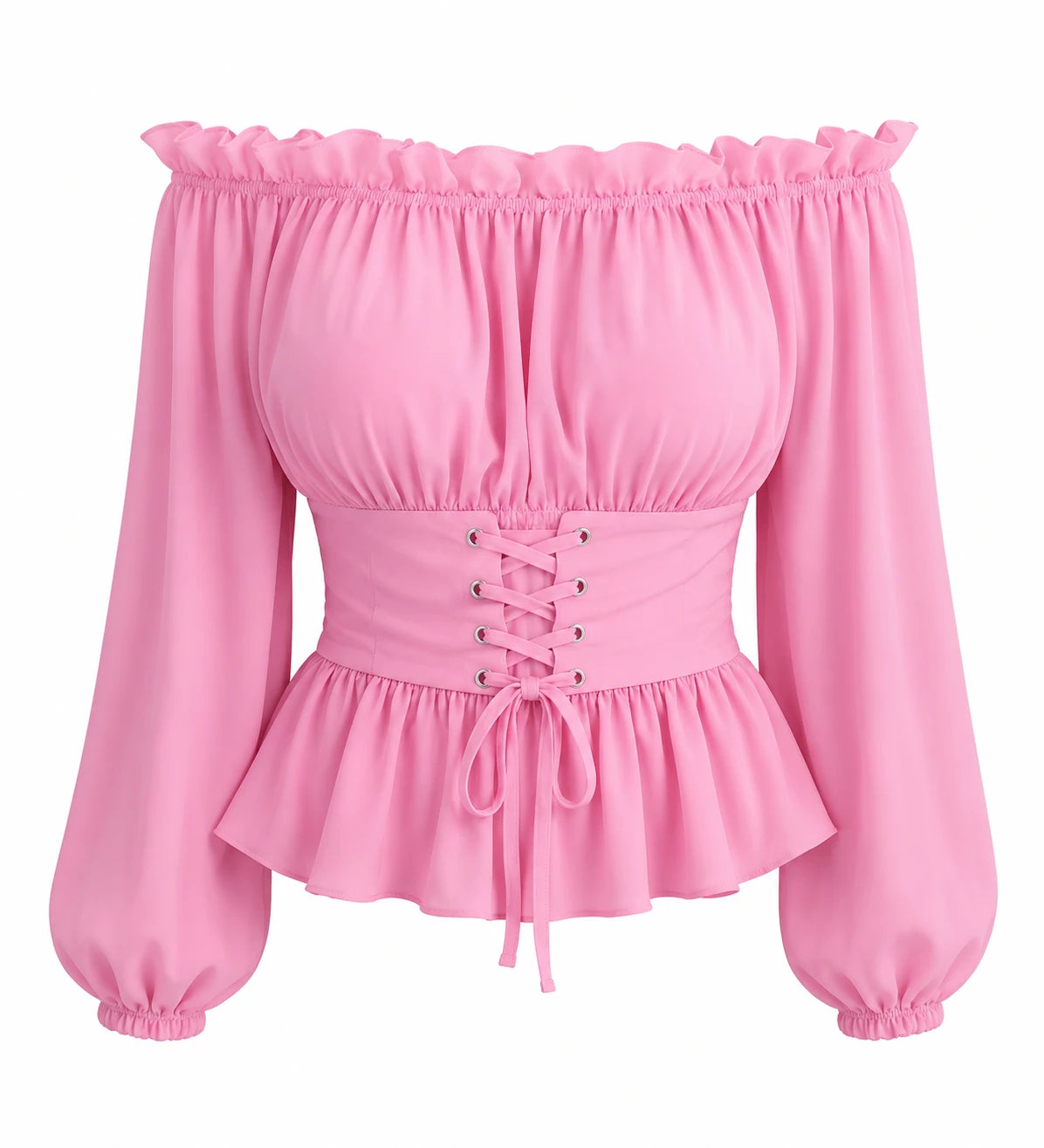 Off-Shoulder Lace-Up Peplum Top WHD0606468