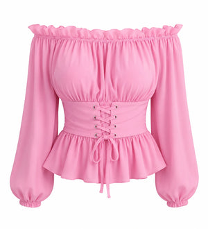 Off-Shoulder Lace-Up Peplum Top WHD0606468