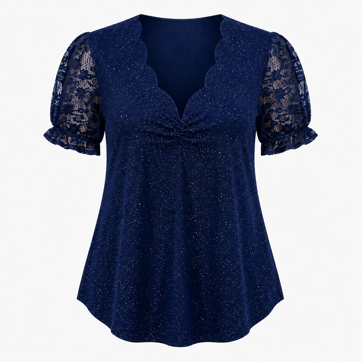 Glitter Lace Sleeve Peplum Top WHD0606472