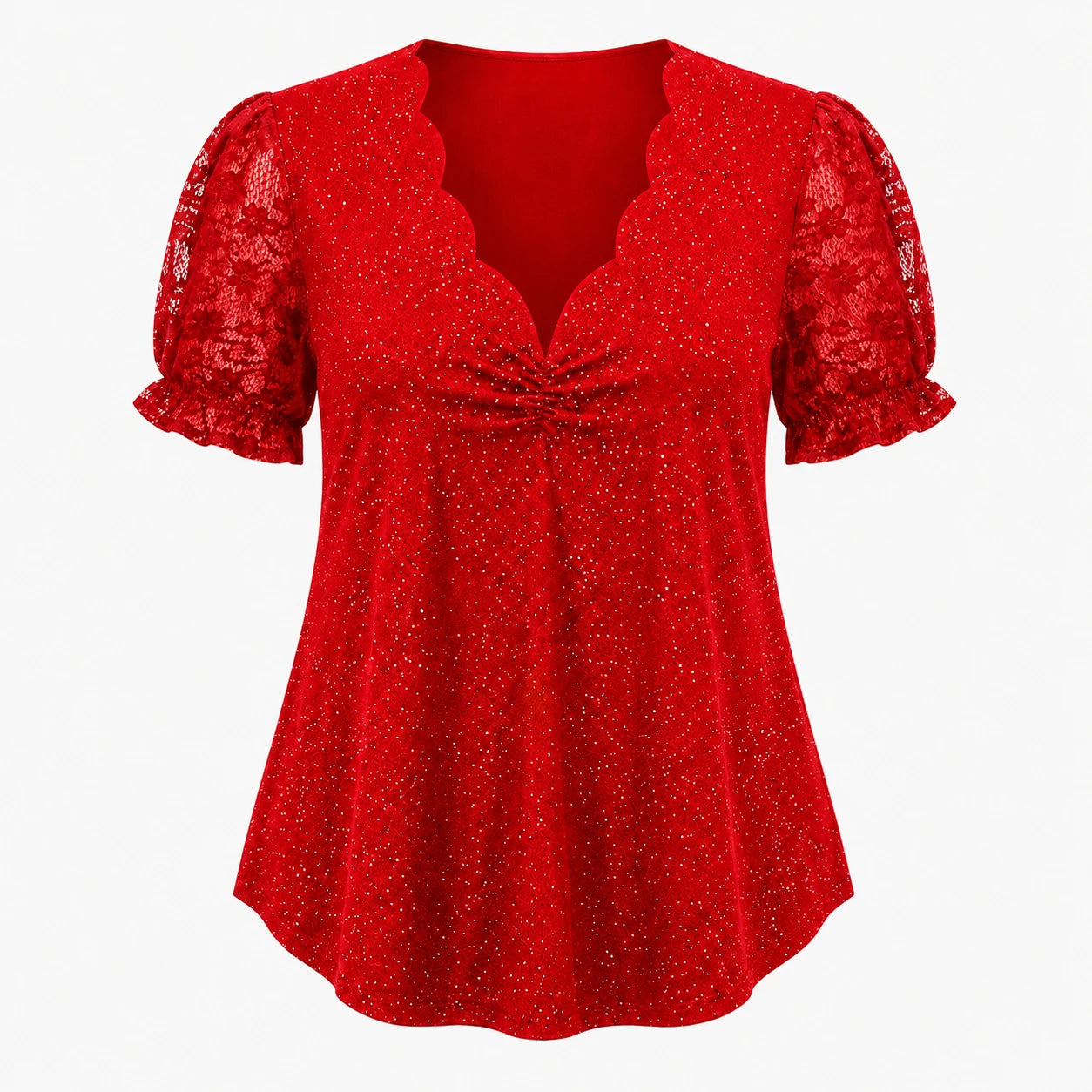 Glitter Lace Sleeve Peplum Top WHD0606472
