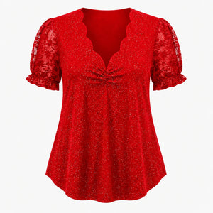 Glitter Lace Sleeve Peplum Top WHD0606472