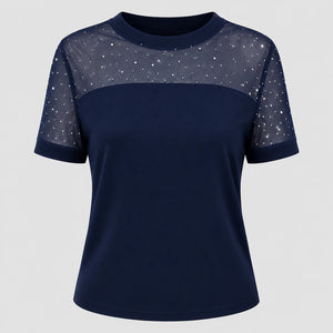 Rhinestone Mesh Yoke Top WHD0606473