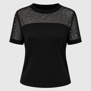 Rhinestone Mesh Yoke Top WHD0606473