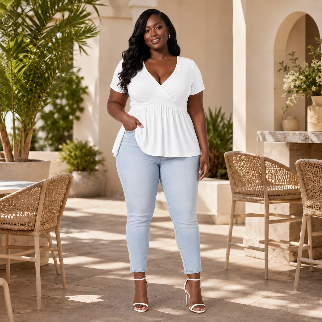 Surplice Peplum Tunic Top WHD0606474