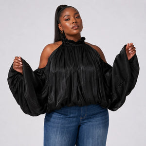 Cold-Shoulder Blouse and Jeans Set WHD0606476