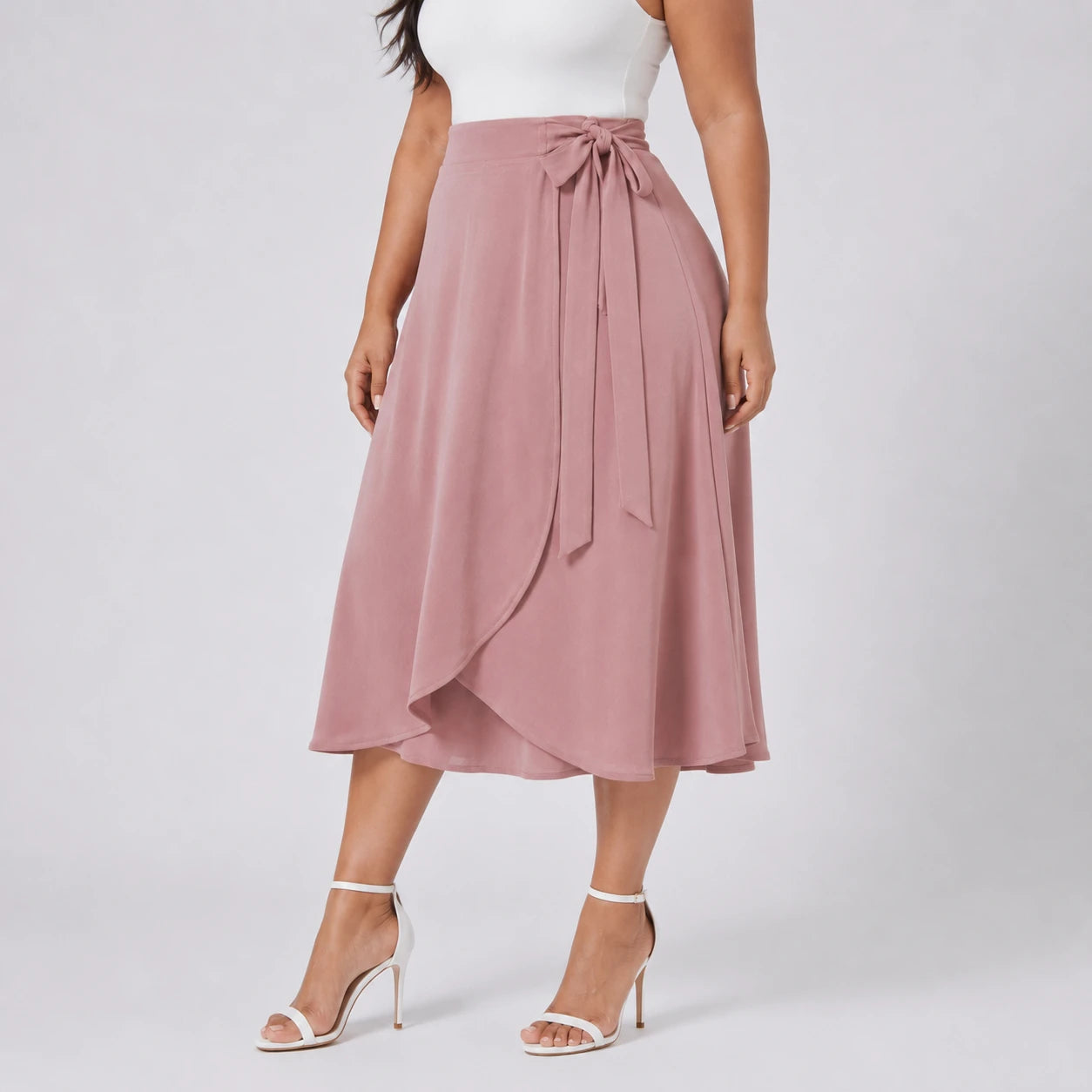 Tie-Waist Wrap Midi Skirt WHD0606478