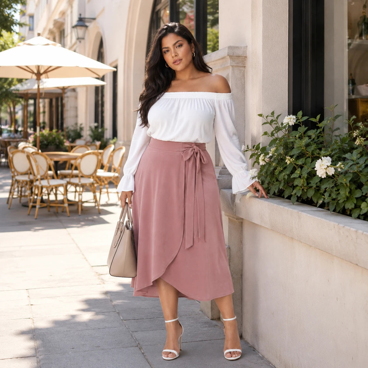 Tie-Waist Wrap Midi Skirt WHD0606478
