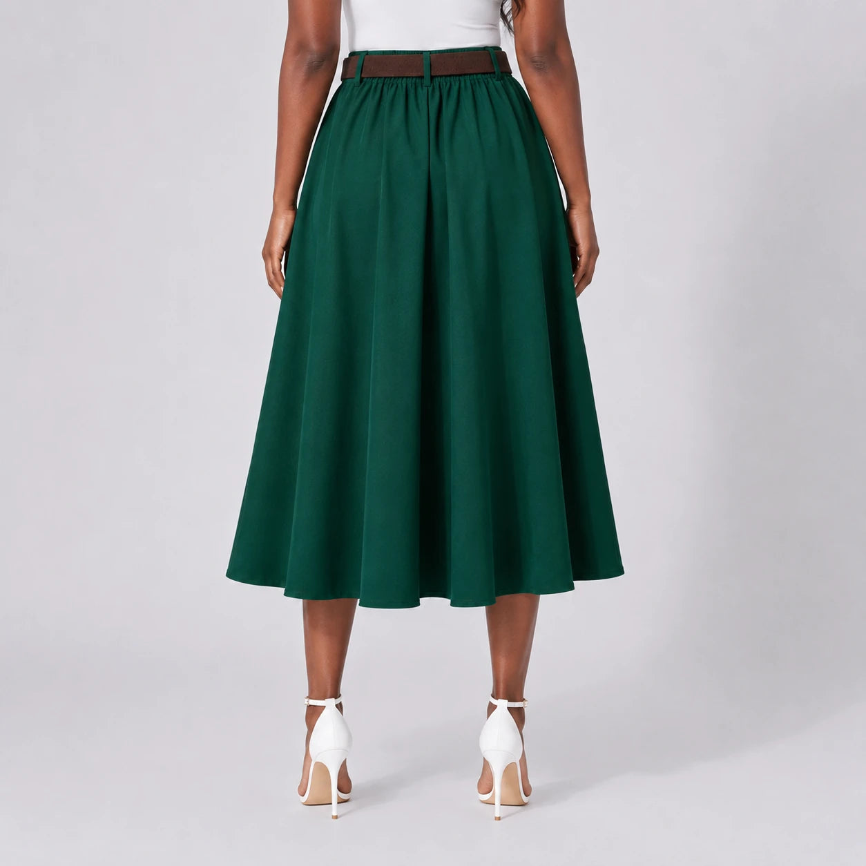 Belted Pleated Midi Skirt WHD0606479