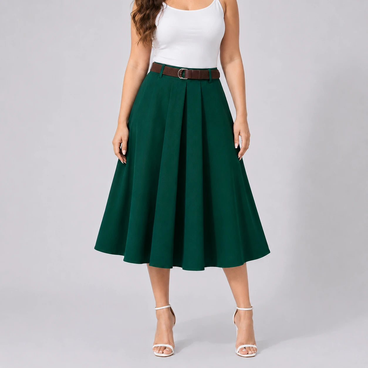 Belted Pleated Midi Skirt WHD0606479